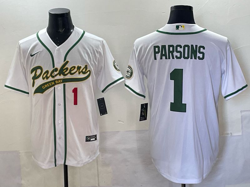 Men 2025 Green Bay Packers #1 Parsons white Joint Name Nike Limited NFL Jersey style 004